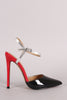 Patent Colorblock Pointy Toe Ankle Strap Pump