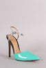 Patent Colorblock Pointy Toe Ankle Strap Pump