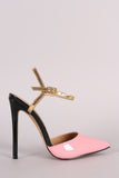 Patent Colorblock Pointy Toe Ankle Strap Pump