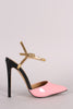 Patent Colorblock Pointy Toe Ankle Strap Pump