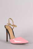 Patent Colorblock Pointy Toe Ankle Strap Pump