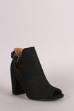 Qupid Distressed Slit Peep Toe Booties