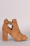 Qupid Distressed Slit Peep Toe Booties