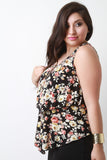 Plus Size Sleeveless Floral Flounce Necklace Top