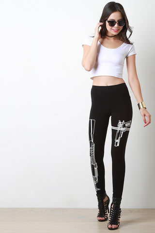 Gun Graphic Stretch Knit Leggings