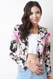 Cropped Open Front Floral Blazer