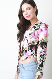 Cropped Open Front Floral Blazer