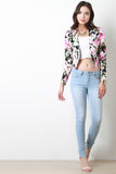 Cropped Open Front Floral Blazer