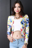 Cropped Open Front Floral Blazer