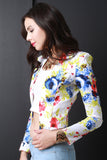 Cropped Open Front Floral Blazer