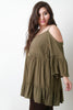 Cold Shoulder Bell Sleeve Babydoll Tier Top