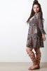 Paisley Print Surplice Bell Sleeve Dress