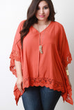 Crochet Lace Trim Kimono Top