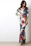 Floral Print Surplice Waist Sash Maxi Dress