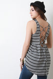 Corset Lace up Striped Top