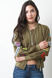 Patches Zip Up Bomber Jacket