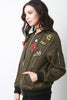 Assorted Patches Zip Up Bomber Jacket