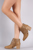 Qupid Perforated Cowgirl Chunky Heeled Booties