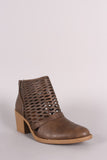 Qupid Perforated Cowgirl Chunky Heeled Booties