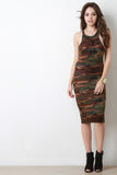 Camouflage Asymmetrical Racerback Midi Dress