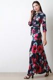 Floral Print Surplice Side Slit Maxi Dress