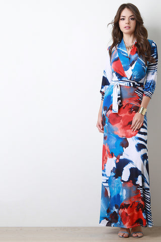 Floral Print Surplice Side Slit Maxi Dress