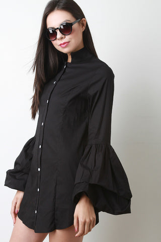 Bell Sleeve Button Up Shirt Dress