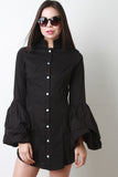 Bell Sleeve Button Up Shirt Dress