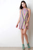 Mock Neck Sleeveless Neon Tribal Print Shift Dress