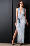 Plunging V Tie Dye Crisscross Back Maxi Dress