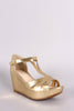 Bamboo Metallic Cutout Peep Toe Platform Wedge