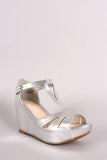 Bamboo Metallic Cutout Peep Toe Platform Wedge