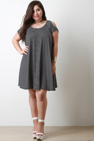 Stripe Cold Shoulder Shift Dress