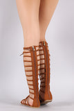 Liliana Suede Studded Caged Lace-Up Gladiator Flat Sandal