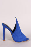 Suede Pointed Peep Toe Mule Heel