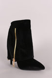 Suede Fold Down Shaft Zipper Accent Stiletto Booties