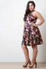 Mock Neck Halter Floral Print Pleated Dress