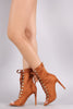 Suede Peep Toe Lace-Up Ankle Boots