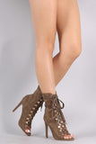 Suede Peep Toe Lace-Up Ankle Boots