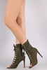 Suede Peep Toe Lace-Up Ankle Boots