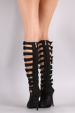 Suede Buckled Strappy Cutout Stiletto Heel