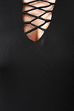 Mesh Overlay Mock Neck Crisscross Dress