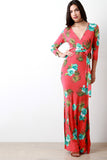 Aloha Flowers Surplice Waist Sash Maxi Dress