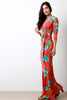 Aloha Flowers Surplice Waist Sash Maxi Dress