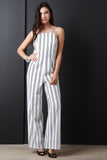 Striped Backless Apron Cut Jumpsuit