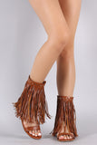 Studded Long Fringe Caged Cuff Flat Sandal