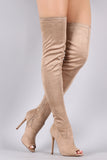 Suede Peep Toe Stiletto Over-The-Knee Boots