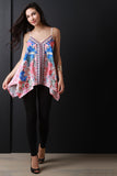 Geo Border Floral Handkerchief Top