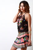 Paisley Floral Print Halter Mini Dress