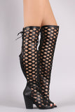 Diamond Cutout Back Lace-Up Chunky Heeled Boots